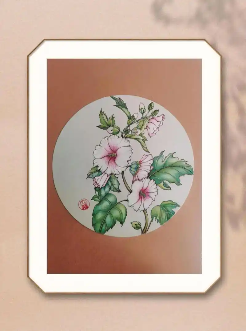 彩铅仿古手绘小插画:蜀葵#一起学画画 #每日一画 #让喜欢 - 抖音