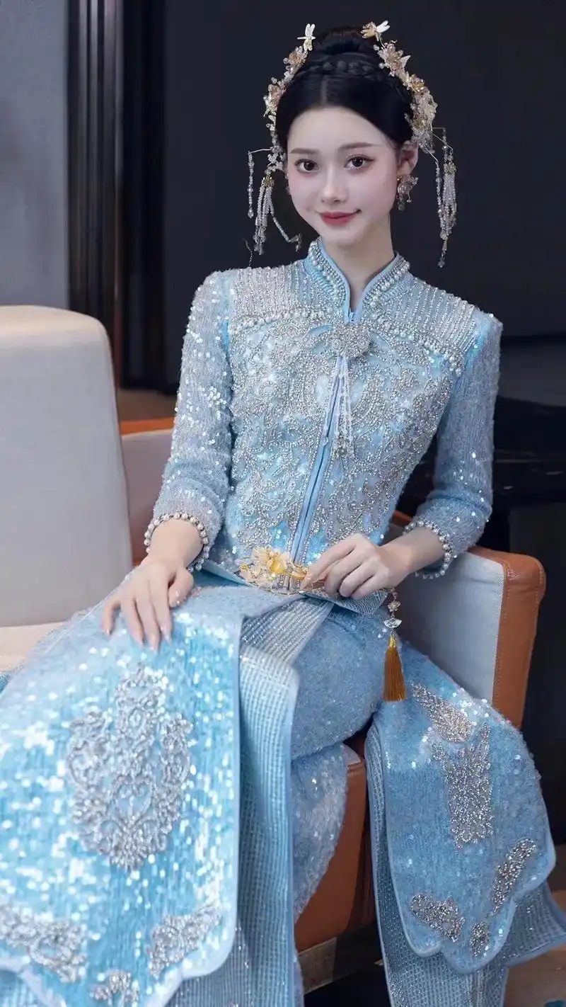 【唯蜜婚纱北辰店/冰蓝色秀禾】一袭清爽冰蓝色秀禾显白显气色似 - 抖