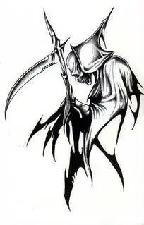 骷髅镰刀黑袍死神侧面简笔画