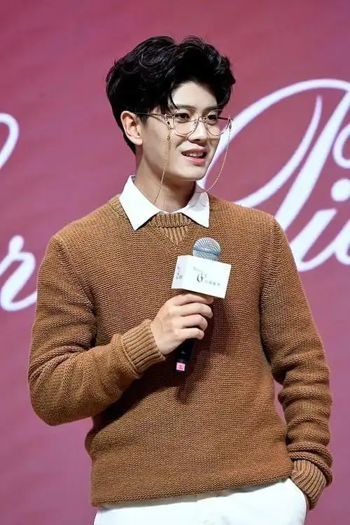 任嘉伦风吹发型挺时尚棕色毛衣叠穿白衬衫挺有秋季氛围感