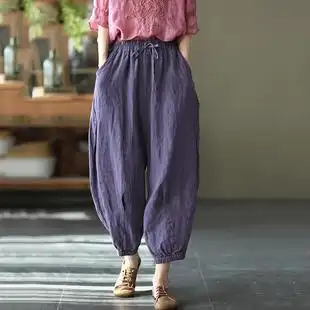 复古民族风亚麻女裤夏季薄款宽松显瘦哈伦萝卜裤子休闲文艺灯笼裤