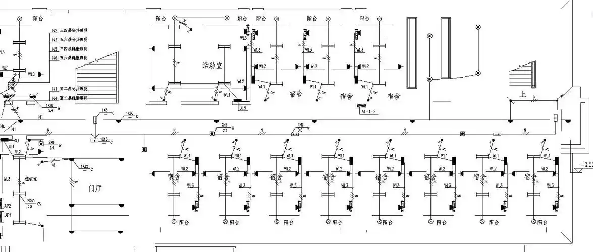 [方案]某高校六层宿舍楼电气图