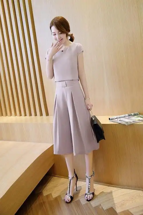 新款女装2019套装七分阔脚两件套夏季版时尚夏装阔腿裙女潮