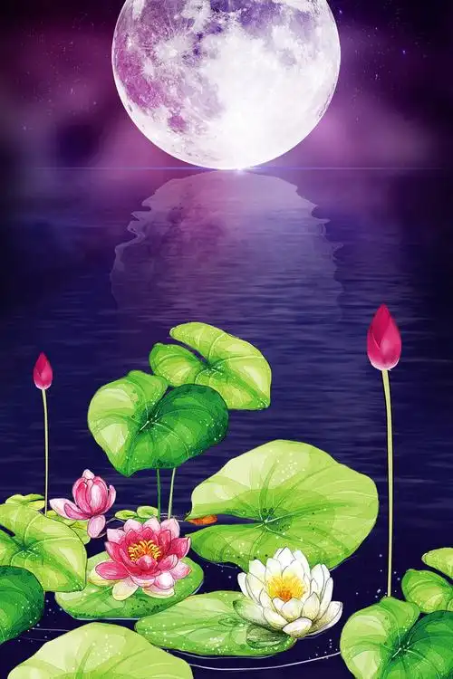 创意唯美荷塘月色海报背景模板