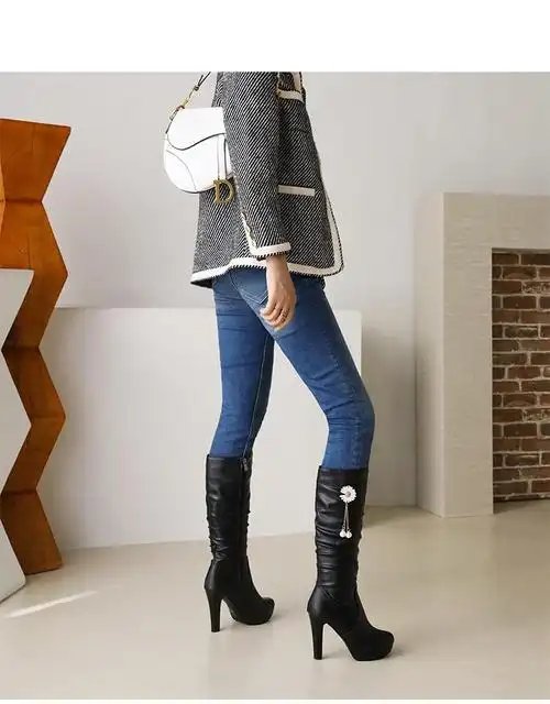 珂卡芙(kekafu)2021新款女士高筒靴骑士靴女长靴女靴子长筒靴秋冬季细