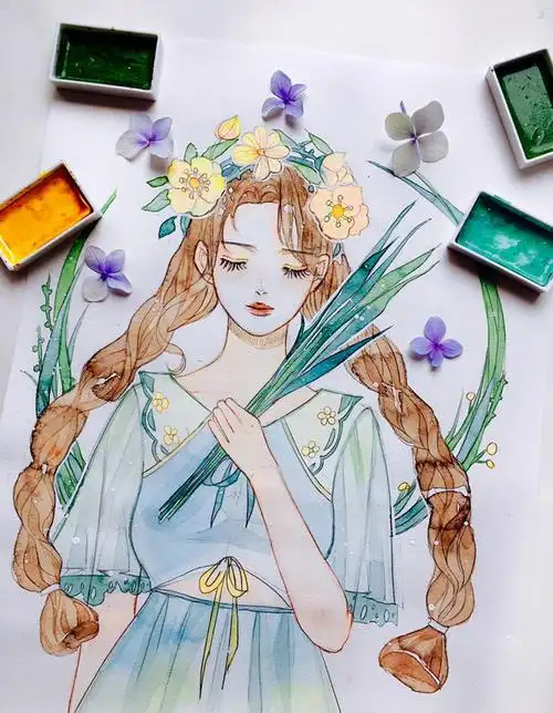 水彩手绘,涂色超清新的动漫人物绘画