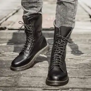 皮靴版英伦军靴透气靴男真皮高帮长靴马丁夏季长筒靴高筒男士风韩