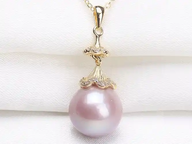 11.5mm圆形淡水紫色珍珠镶嵌吊坠 00489