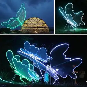 淘宝不锈钢铁艺发光蝴蝶摆件钢丝镂空网红造景草坪园林公园雕塑装饰品