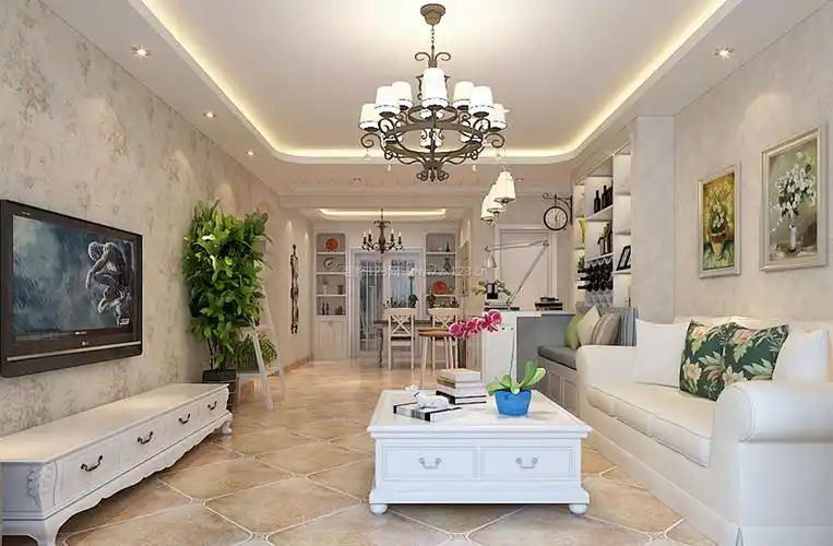 天河悦城137平三室二厅田园风格装修效果图