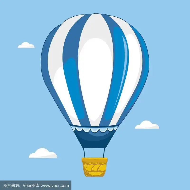 热气球在天空中飘着云彩.平面动画设计.矢量图