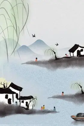 古风烟雨江南水墨小镇