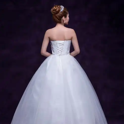 0832影楼白纱2018新娘结婚婚纱礼服齐地收腰甜美简洁婚纱白纱