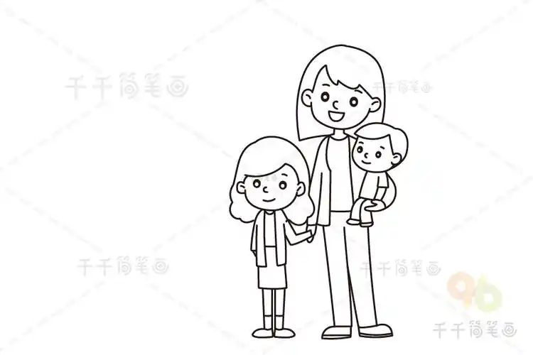 温馨的一家四口简笔画_一家人简笔画