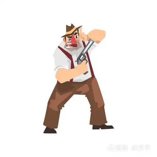 流氓犯罪卡通人物在软呢帽帽子与枪矢量插图白色背景