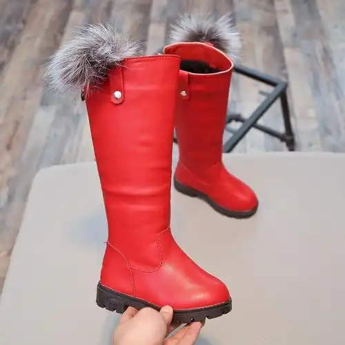 [促销]女童靴子儿童鞋韩版中大童百搭高筒靴长靴3-9岁雪地靴公主鞋棉