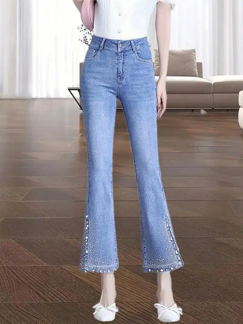 哥弟2024夏季新款时尚烫钻微喇九分裤来啦