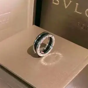 bvlgari宝格丽戒指黑陶瓷慈善款小红人925银饰对戒男女情侣指环