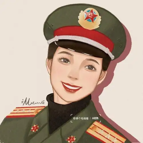 手绘军装美妈妈头像线稿到上色过程