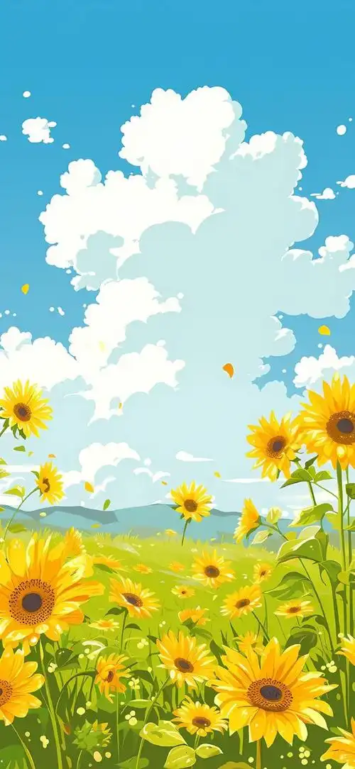 二次元向日葵壁纸 插画🌿向日葵的金黄,是希望的颜色,是积极的态度
