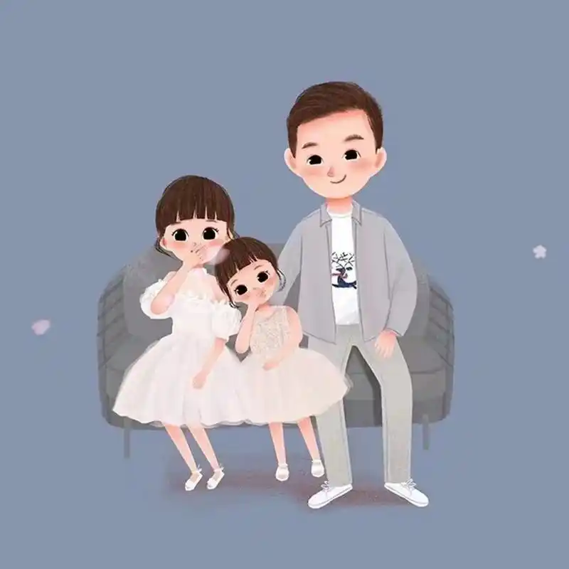 两个女儿卡通头像亲子照 两个女儿全家福卡通头像一家四口亲子照