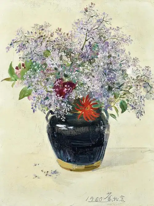 清幽馥郁的吴冠中油画《花卉》