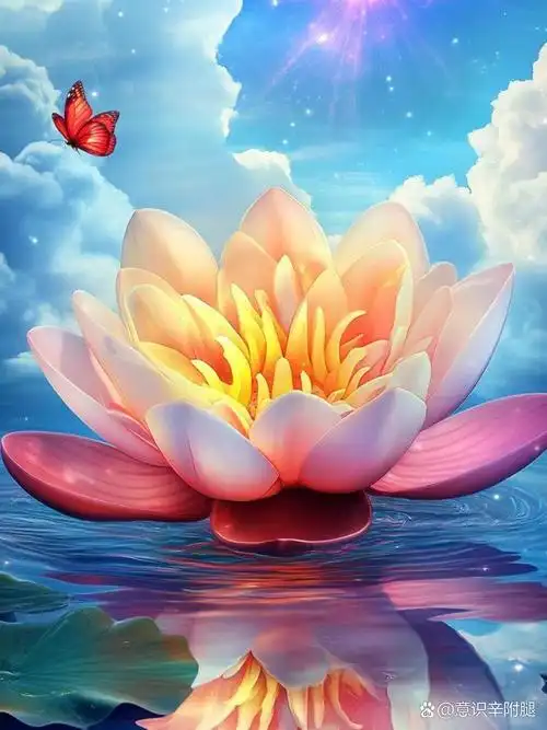 蝶恋花,莲花鲜艳夺目,蝴蝶在莲花上飞舞,蝴蝶与莲花构成了一幅让人