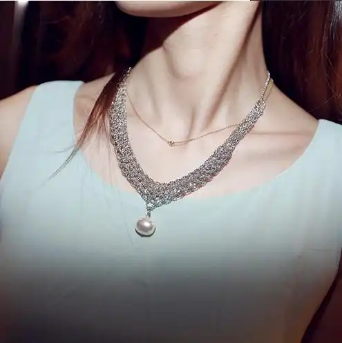 店主超爱自留 超美气质水滴珍珠银色项链 银色细珠一颗珍珠项链