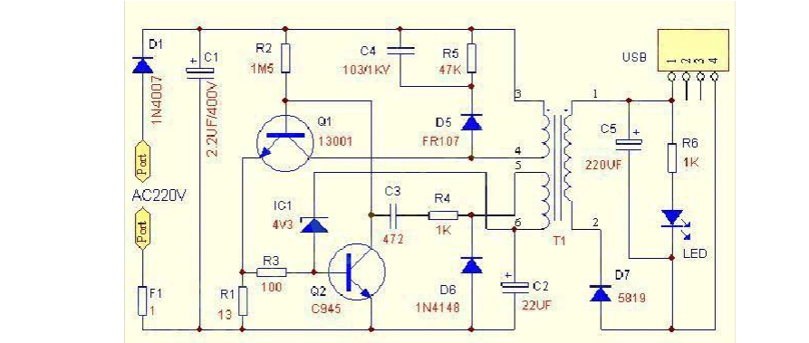 5vusb充电器电路图