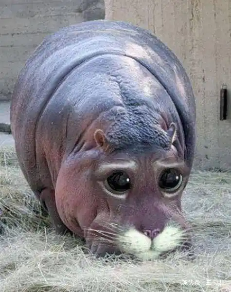 搞笑动态趣图gif:河马一双囧囧有神的大眼睛