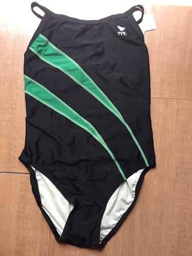 tyr欧美出口x背黑色拼色女双层连体三角速干专业游泳衣比赛竞技