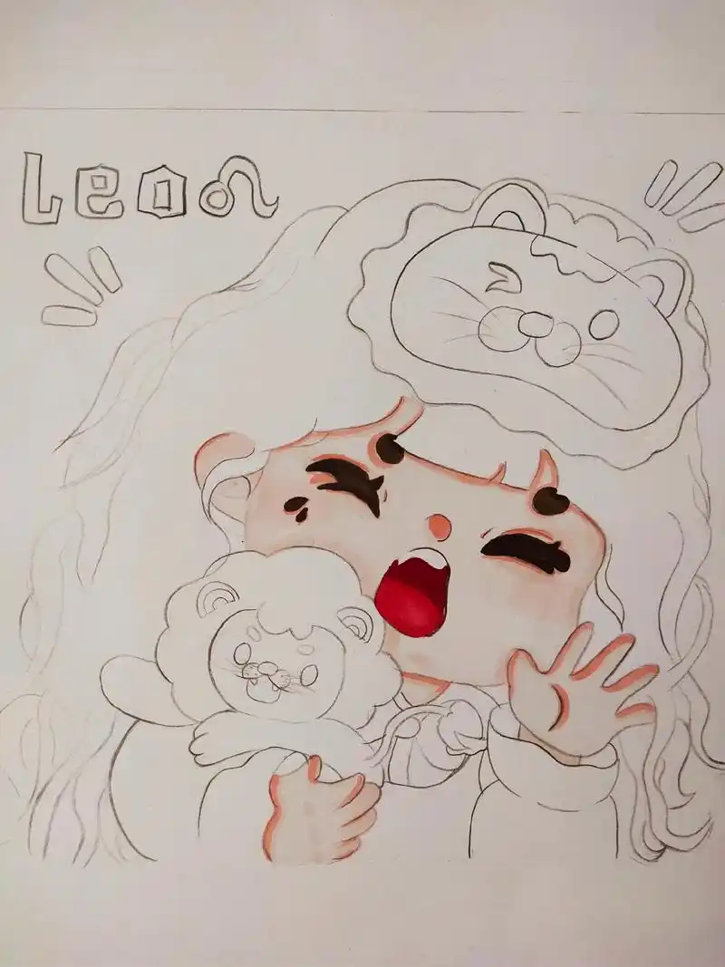 萌宝画的可爱狮子座女生#画画 #手绘 #爱画画的孩子 - 抖音