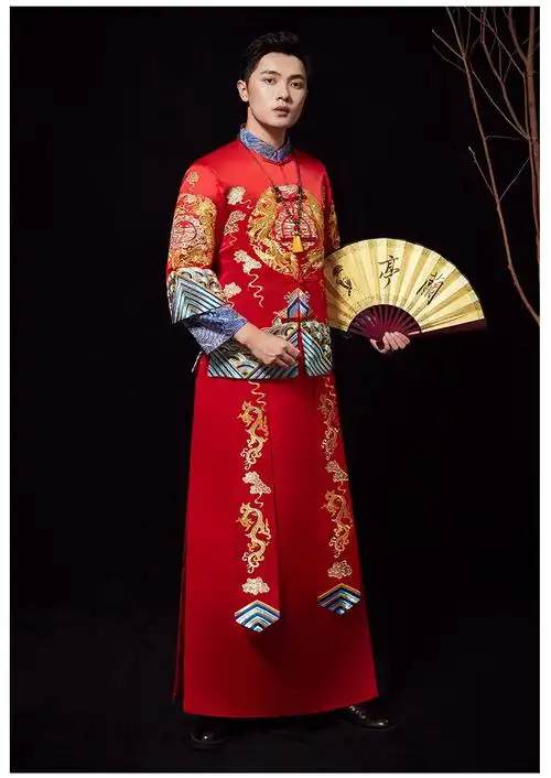 新郎秀禾服中式结婚礼服大码长衫马褂古装龙凤褂男款唐装敬酒服男款