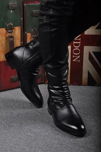 qma新款秋冬男靴子韩版潮流英男伦高帮靴马丁靴男士中筒靴内增高尖头