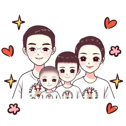 手绘动漫图片,温馨一家四口头像,拿图收藏喔