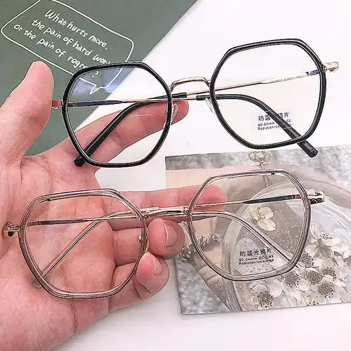 简约时尚防蓝光眼镜2021新款多边形平光镜女学生素颜日常近视眼镜