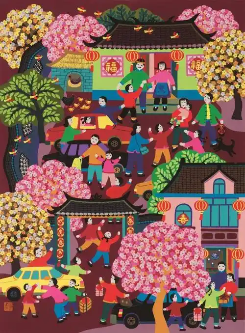 文化进万家赏年画过大年67新生活新风尚新年画作品展第一期春色满园