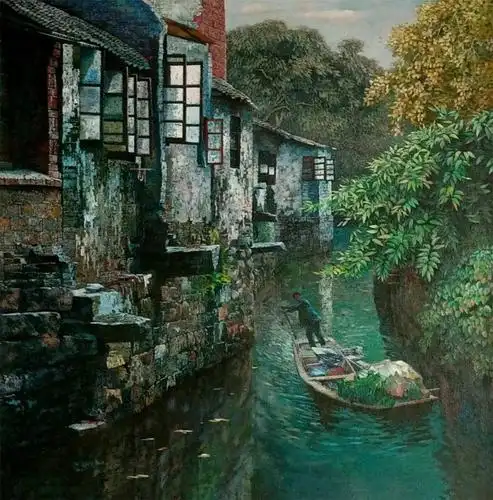 油画水乡系列(十)100×100cm 2010年