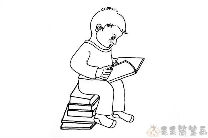 卡通男孩坐着简笔画