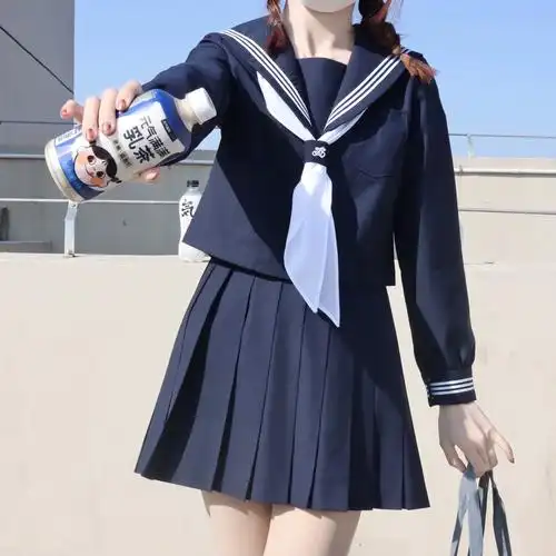 jk制服原创学院风中间服日系校供长袖基础款套装绀三本水手服正版