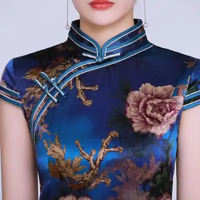 中长款钱塘佳人真丝改良连衣裙气质蚕丝旗袍