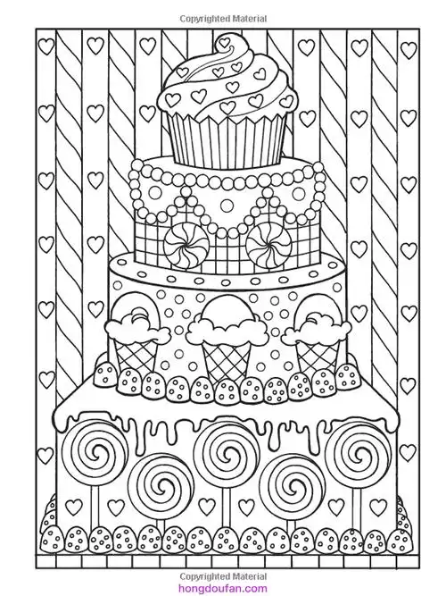 9张糖果冰激凌生日大蛋糕治愈系涂色图片免费下载 | 红豆饭小学生简笔
