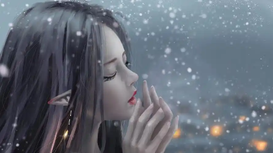 飘雪女孩唯美插画高清壁纸
