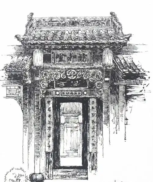 中国古建筑,钢笔风景速写线稿!