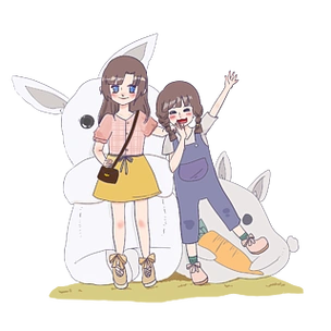 卡通可爱女孩闺蜜微笑逛街psd元素春游可爱闺蜜欢快唱歌可爱扁平姐妹