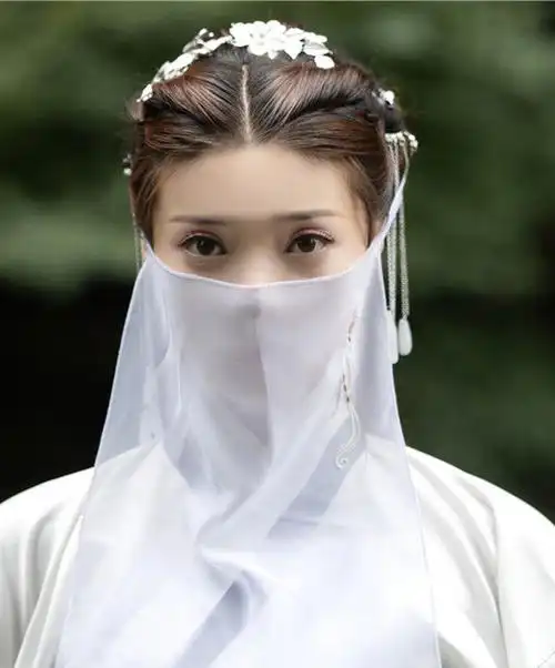 新古风刺绣花面纱复古代汉服遮脸挂耳超仙古装汉服蒙面纱巾 红色2