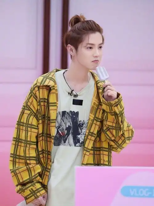 鹿晗比女生还经致?半扎发 格子衬衫,比女生还要甜