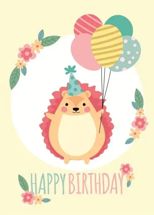 手绘卡通可爱小动物儿童生日庆祝卡片psd分层/矢量eps源文件