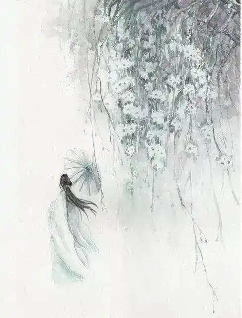 雨中-6kb古风打伞美女背影插画素材手绘古风唯美撑伞女子背影线稿