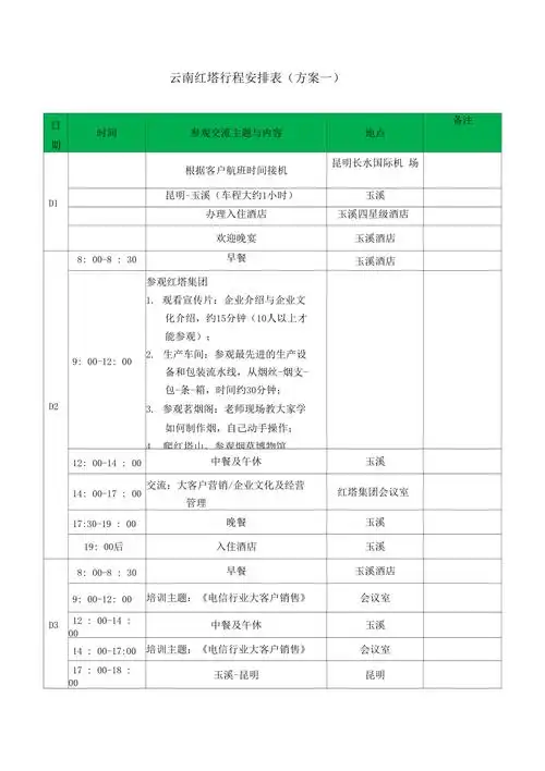 商务考察行程安排表